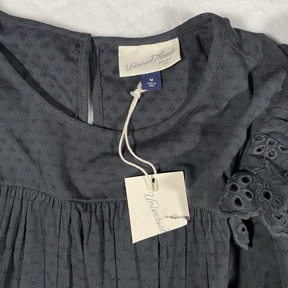 Universal Threads Black Dress Eyelet Ruffles Tiered Peasant Prairie Boho Sz Med - Picture 3 of 8